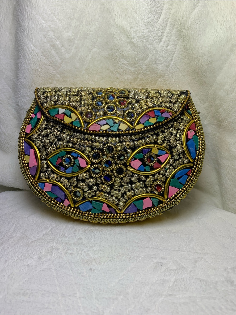 Multicolor Beaded Mosaic Evening Crossbody Bag